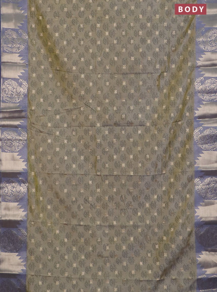Semi raw silk saree elaichi green and grey with allover floral butta prints & 1000 zari buttas and zari woven border