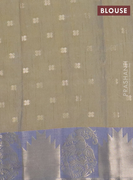 Semi raw silk saree elaichi green and grey with allover floral butta prints & 1000 zari buttas and zari woven border