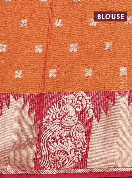 Semi raw silk saree dark mustard and maroon with allover floral butta prints & 1000 zari buttas and zari woven border