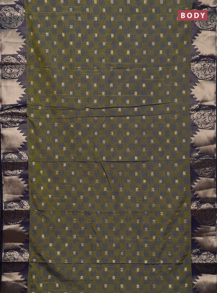 Semi raw silk saree mehendi green and navy blue with allover floral butta prints & 1000 zari buttas and zari woven border