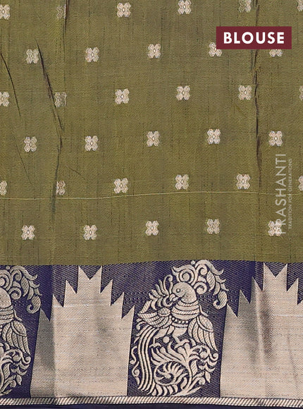 Semi raw silk saree mehendi green and navy blue with allover floral butta prints & 1000 zari buttas and zari woven border
