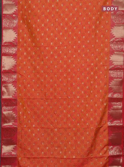 Semi raw silk saree dual shade of orange and peach pink with allover floral butta prints & 1000 zari buttas and zari woven border