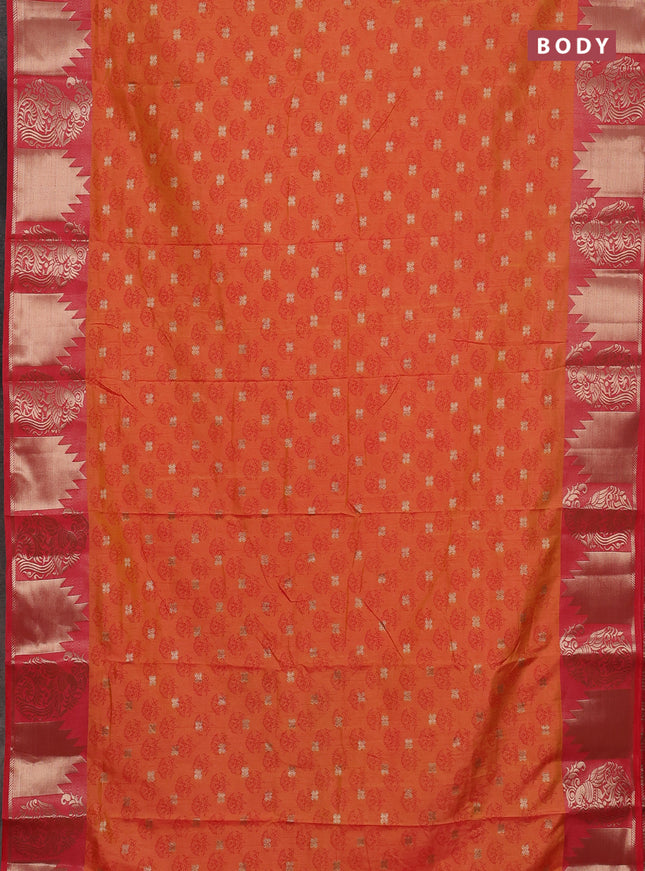 Semi raw silk saree dual shade of orange and peach pink with allover floral butta prints & 1000 zari buttas and zari woven border