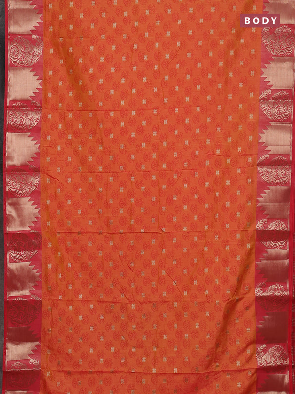 Semi raw silk saree dual shade of orange and peach pink with allover floral butta prints & 1000 zari buttas and zari woven border