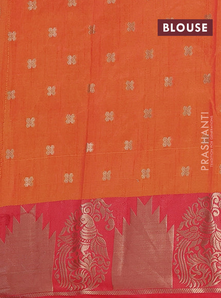 Semi raw silk saree dual shade of orange and peach pink with allover floral butta prints & 1000 zari buttas and zari woven border