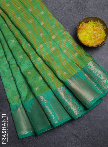 Semi raw silk saree light green and teal green with allover floral butta prints & 1000 zari buttas and zari woven border
