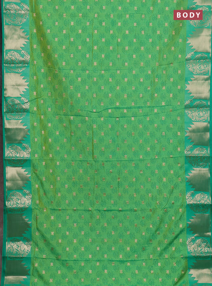 Semi raw silk saree light green and teal green with allover floral butta prints & 1000 zari buttas and zari woven border