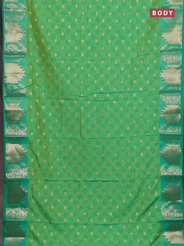 Semi raw silk saree light green and teal green with allover floral butta prints & 1000 zari buttas and zari woven border