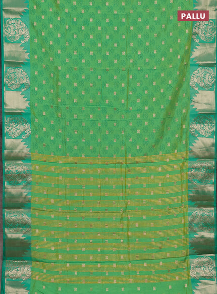 Semi raw silk saree light green and teal green with allover floral butta prints & 1000 zari buttas and zari woven border