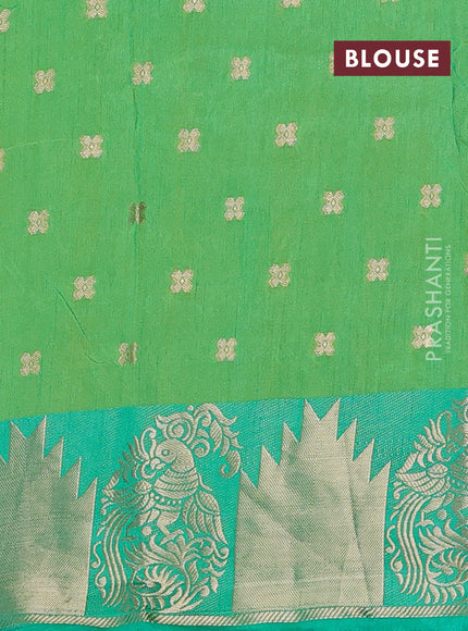 Semi raw silk saree light green and teal green with allover floral butta prints & 1000 zari buttas and zari woven border