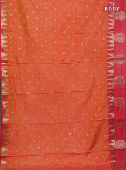 Semi raw silk saree dual shade of orange and peach pink with allover kalamkari prints & 1000 zari buttas and zari woven paisley butta border