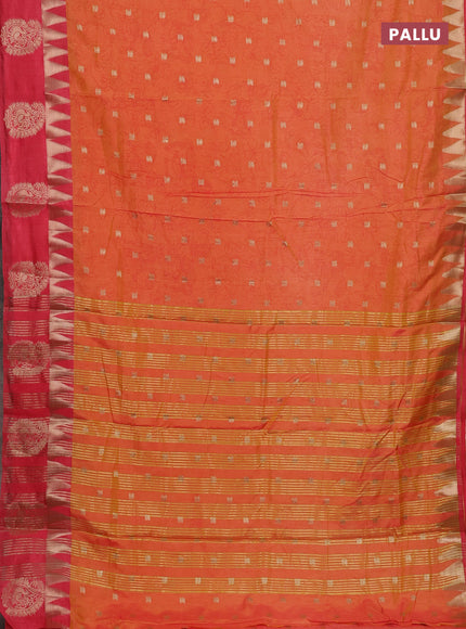 Semi raw silk saree dual shade of orange and peach pink with allover kalamkari prints & 1000 zari buttas and zari woven paisley butta border