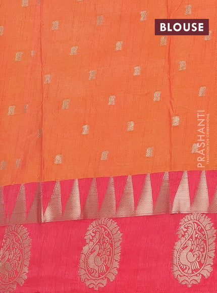 Semi raw silk saree dual shade of orange and peach pink with allover kalamkari prints & 1000 zari buttas and zari woven paisley butta border