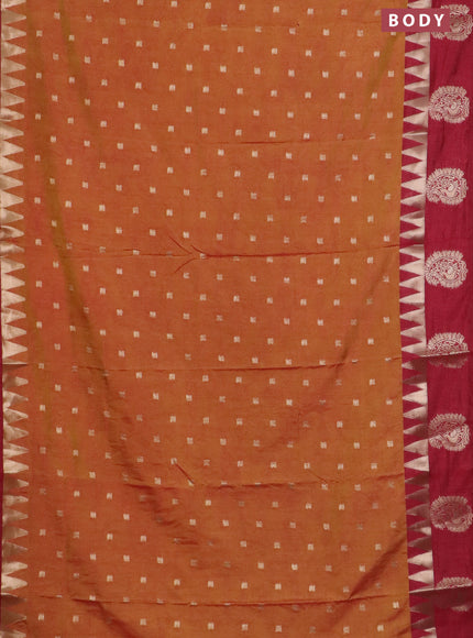 Semi raw silk saree dark mustard and maroon with allover kalamkari prints & 1000 zari buttas and zari woven paisley butta border