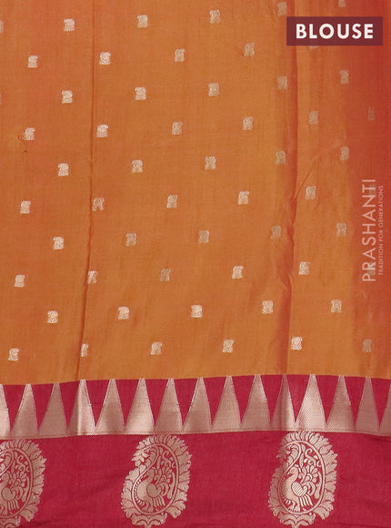 Semi raw silk saree dark mustard and maroon with allover kalamkari prints & 1000 zari buttas and zari woven paisley butta border