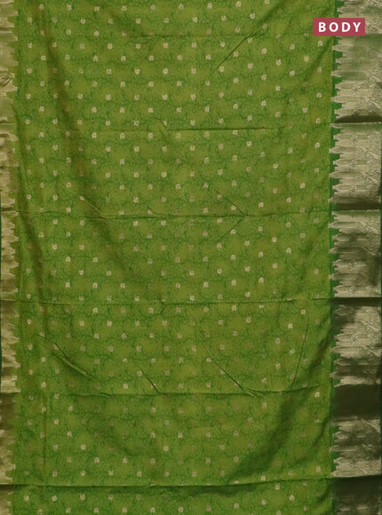 Semi raw silk saree light green and green with allover kalamkari prints & 1000 zari buttas and zari woven border