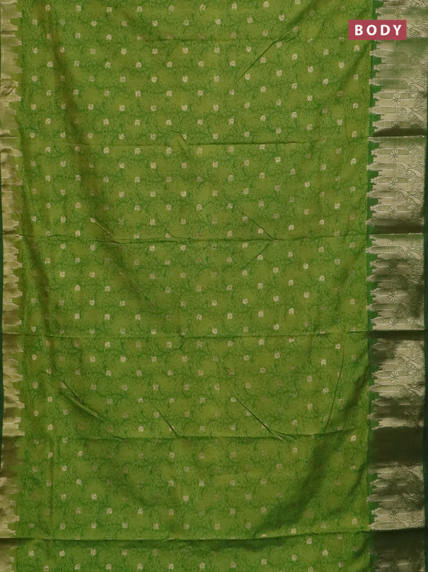 Semi raw silk saree light green and green with allover kalamkari prints & 1000 zari buttas and zari woven border