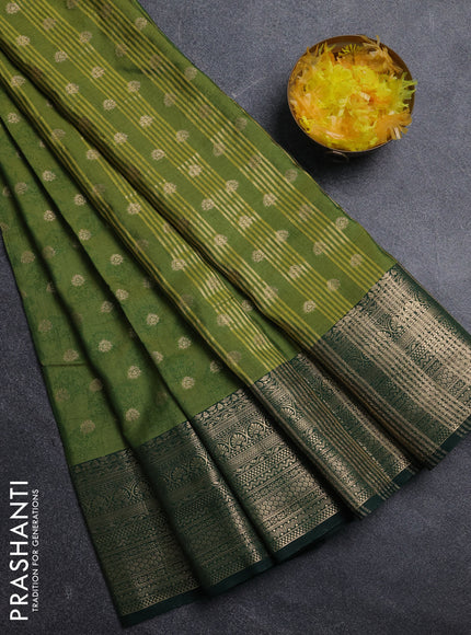 Semi raw silk saree mehendi green and bottle green with allover floral butta prints & 1000 zari buttas and zari woven border