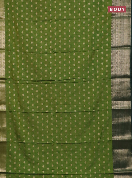 Semi raw silk saree mehendi green and bottle green with allover floral butta prints & 1000 zari buttas and zari woven border