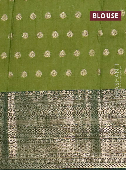 Semi raw silk saree mehendi green and bottle green with allover floral butta prints & 1000 zari buttas and zari woven border