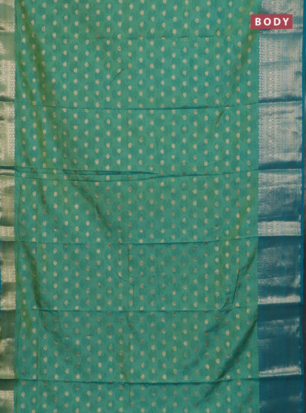 Semi raw silk saree teal bluish green and teal green with allover floral butta prints & 1000 zari buttas and zari woven border