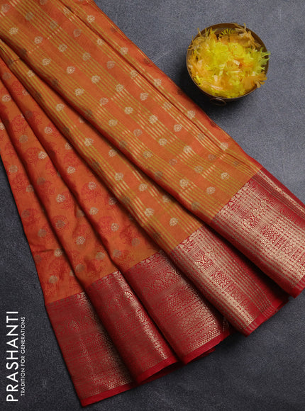Semi raw silk saree dual shade of orange and red with allover floral butta prints & 1000 zari buttas and zari woven border