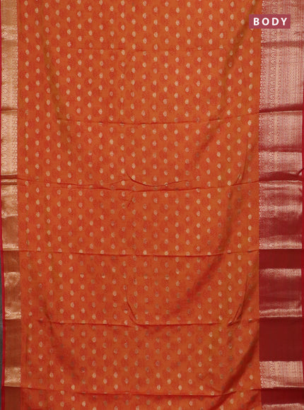 Semi raw silk saree dual shade of orange and red with allover floral butta prints & 1000 zari buttas and zari woven border
