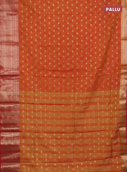 Semi raw silk saree dual shade of orange and red with allover floral butta prints & 1000 zari buttas and zari woven border