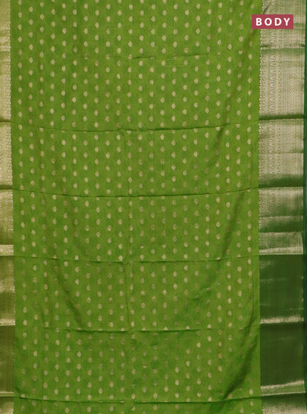 Semi raw silk saree light green and green with allover floral butta prints & 1000 zari buttas and zari woven border