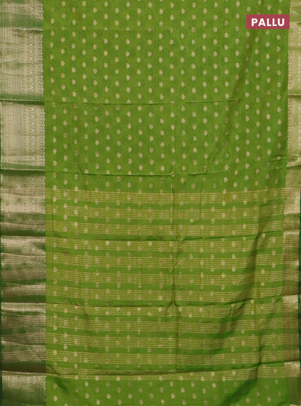 Semi raw silk saree light green and green with allover floral butta prints & 1000 zari buttas and zari woven border