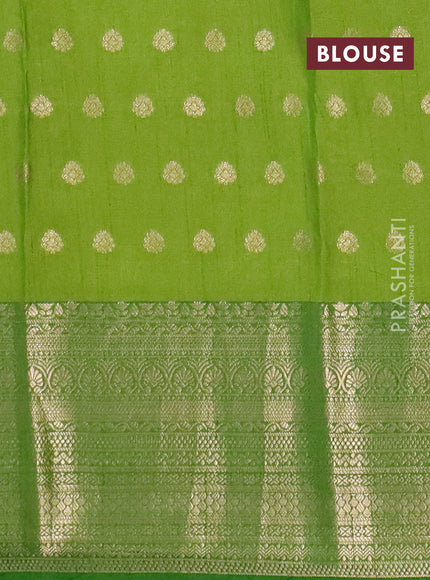 Semi raw silk saree light green and green with allover floral butta prints & 1000 zari buttas and zari woven border
