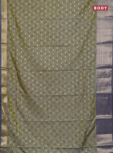 Semi raw silk saree elaichi green and grey with allover floral butta prints & 1000 zari buttas and zari woven border