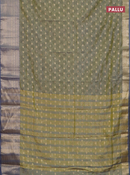 Semi raw silk saree elaichi green and grey with allover floral butta prints & 1000 zari buttas and zari woven border