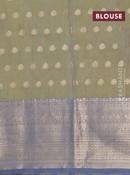 Semi raw silk saree elaichi green and grey with allover floral butta prints & 1000 zari buttas and zari woven border