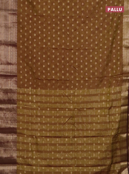 Semi raw silk saree mehendi green and brown with allover floral butta prints & 1000 zari buttas and zari woven border