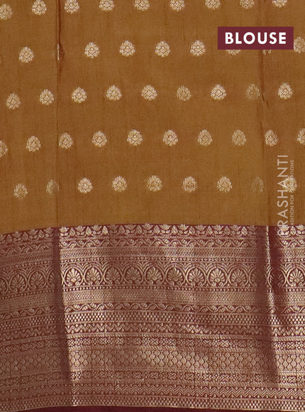 Semi raw silk saree mehendi green and brown with allover floral butta prints & 1000 zari buttas and zari woven border