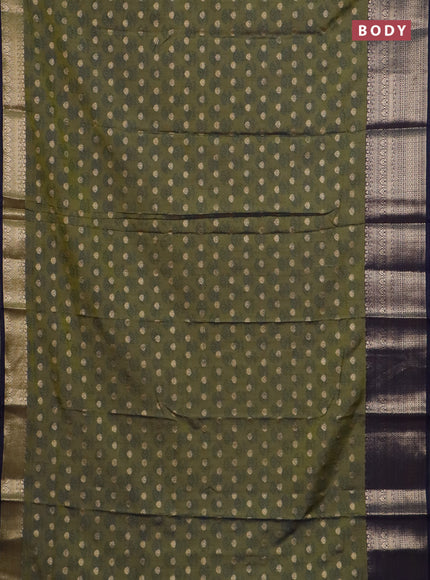 Semi raw silk saree mehendi green and navy blue with allover floral butta prints & 1000 zari buttas and zari woven border