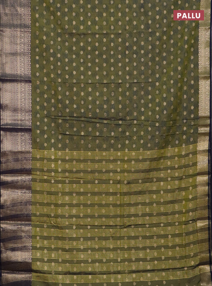 Semi raw silk saree mehendi green and navy blue with allover floral butta prints & 1000 zari buttas and zari woven border