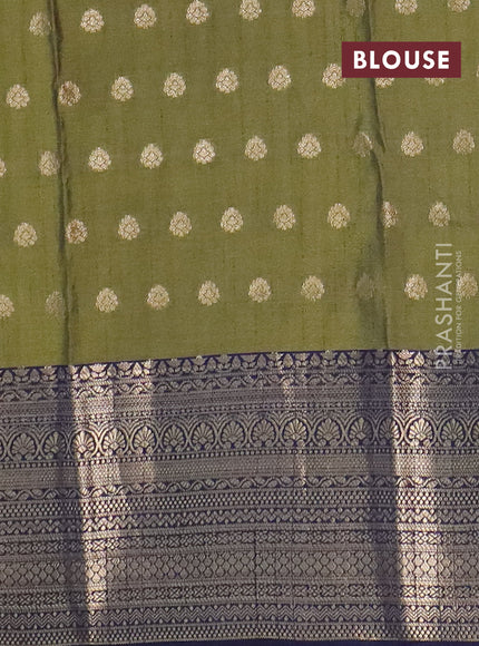 Semi raw silk saree mehendi green and navy blue with allover floral butta prints & 1000 zari buttas and zari woven border