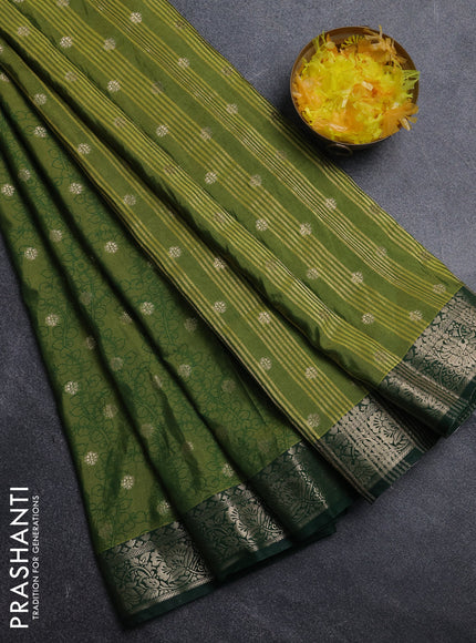 Semi raw silk saree mehendi green and bottle green with allover kalamkari prints & 1000 zari buttas and zari woven border