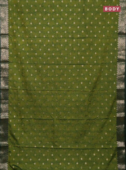 Semi raw silk saree mehendi green and bottle green with allover kalamkari prints & 1000 zari buttas and zari woven border