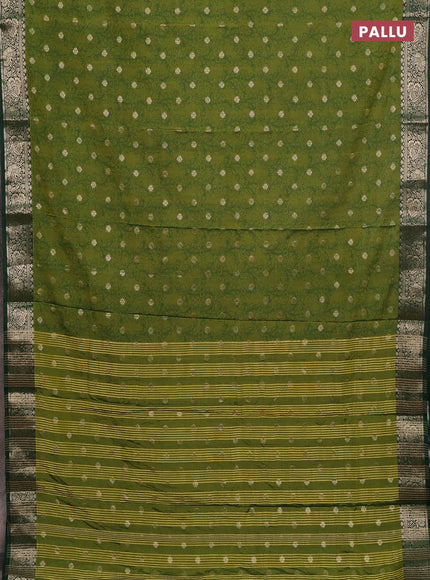 Semi raw silk saree mehendi green and bottle green with allover kalamkari prints & 1000 zari buttas and zari woven border