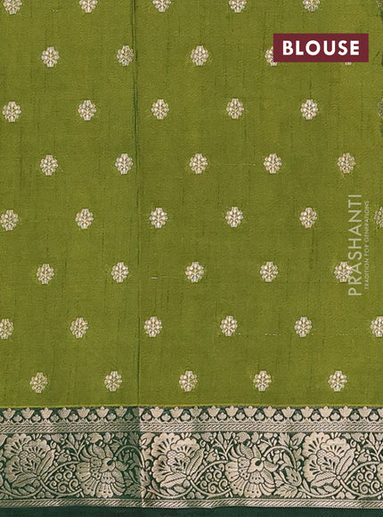 Semi raw silk saree mehendi green and bottle green with allover kalamkari prints & 1000 zari buttas and zari woven border