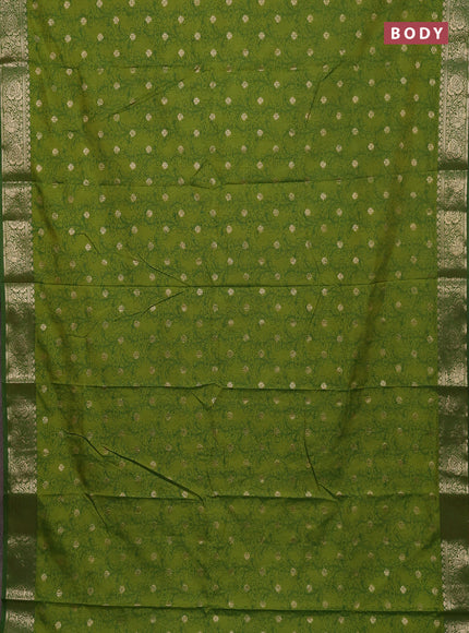 Semi raw silk saree light green and green with allover kalamkari prints & 1000 zari buttas and zari woven border