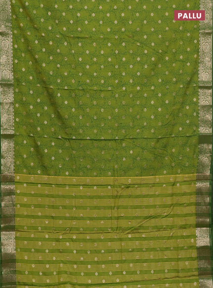 Semi raw silk saree light green and green with allover kalamkari prints & 1000 zari buttas and zari woven border