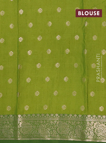 Semi raw silk saree light green and green with allover kalamkari prints & 1000 zari buttas and zari woven border