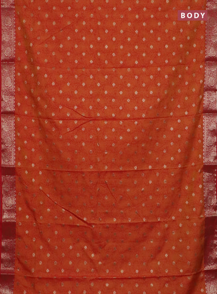 Semi raw silk saree dual shade of orange and red with allover kalamkari prints & 1000 zari buttas and zari woven border