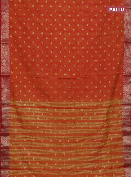 Semi raw silk saree dual shade of orange and red with allover kalamkari prints & 1000 zari buttas and zari woven border