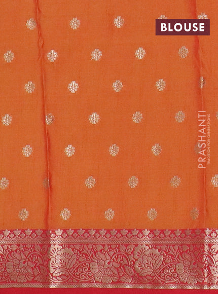 Semi raw silk saree dual shade of orange and red with allover kalamkari prints & 1000 zari buttas and zari woven border