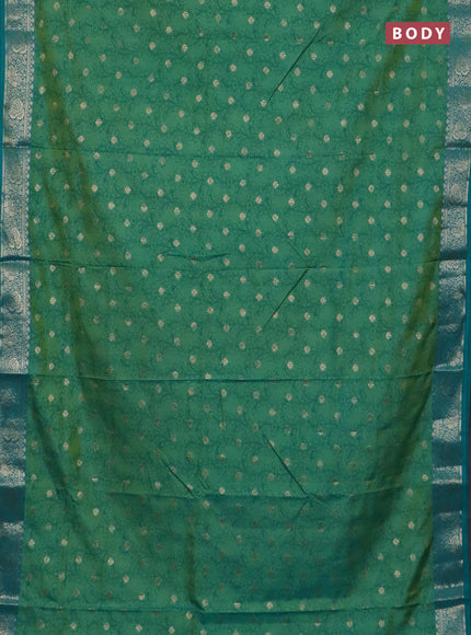 Semi raw silk saree dual shade of teal bluish green and teal blue shade with allover kalamkari prints & 1000 zari buttas and zari woven border
